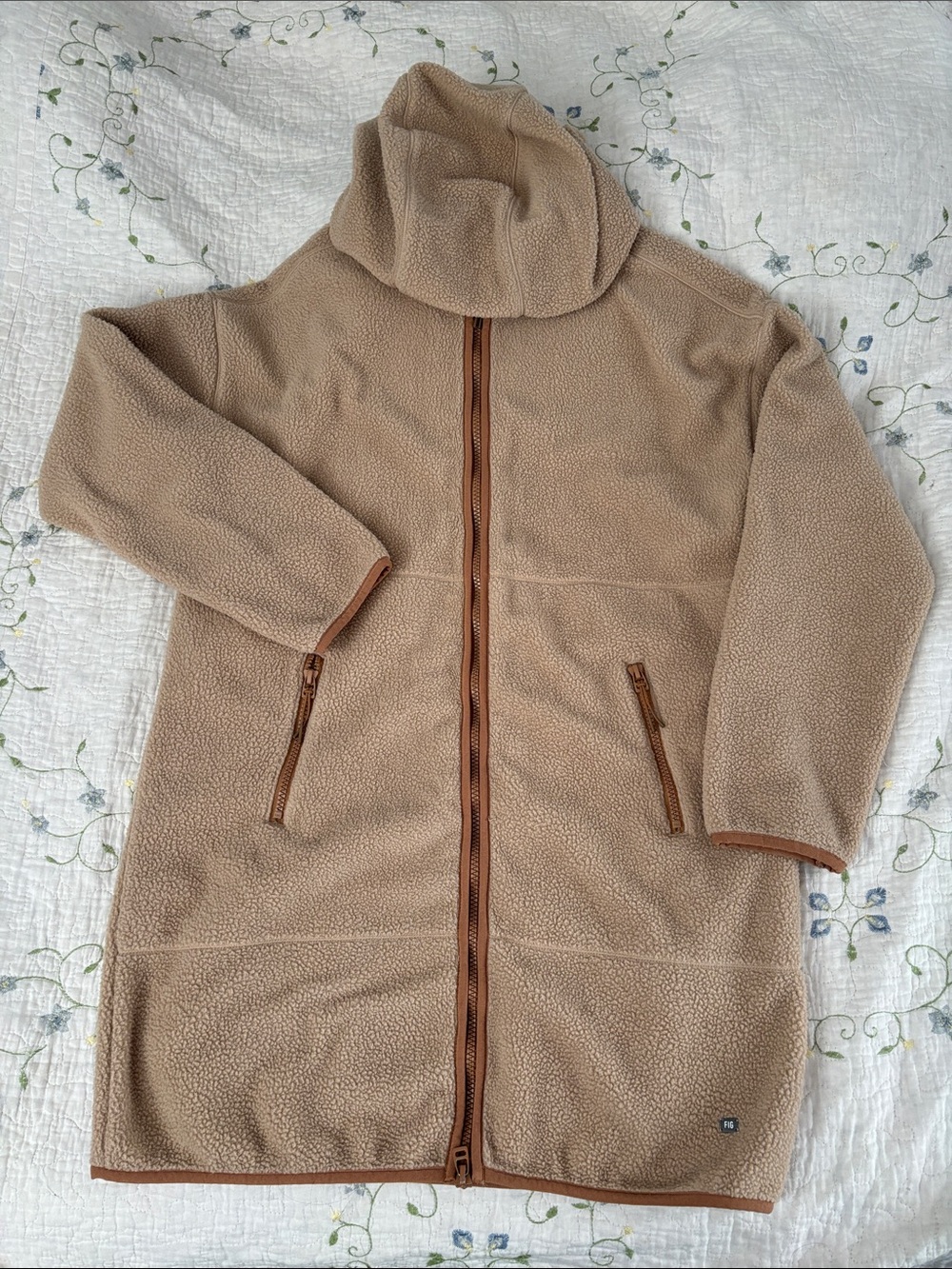 FIGS Sherpa Fleece Full Zip Jacket Small Taupe Oatmeal Cozy Fleece